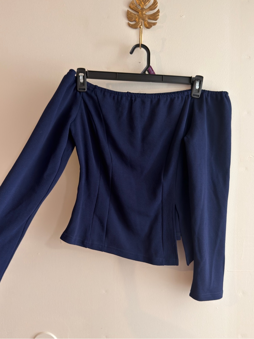 Off-Shoulder Long Sleeve Top in Deep Navy